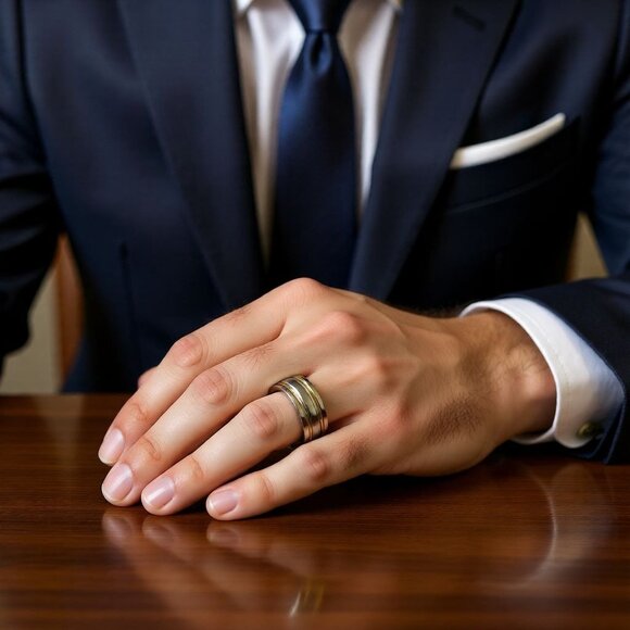 Mens Stainless Steel & Yellow IP Band Ring Size 12 By Forever Bride - Picture 4 of 5